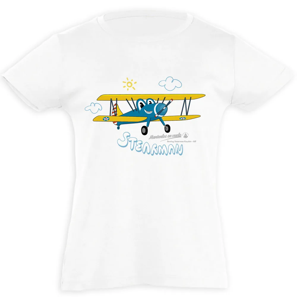 camiseta infantil avión stearman blanca