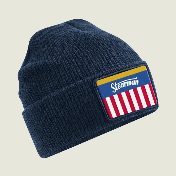 Gorro lana azul marino personalizable – 2 parches Boeing Stearman — parche Stearman Bandera