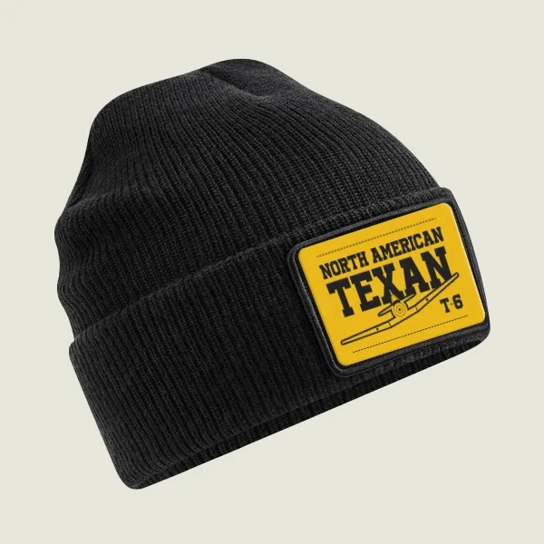 Gorro lana negro personalizable – 3 parches North American Texan/Dragon Rapide — parche Texan T-6